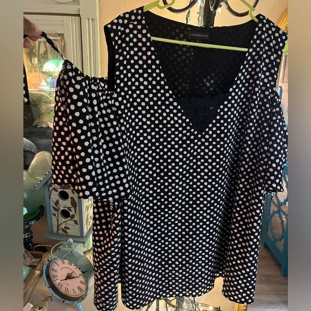 Lane Bryant Polka Dot Off-the Shoulder Top Sz 26